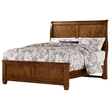 Rustic Queen Sleigh Bed with Wine Barrel Inspired Panels